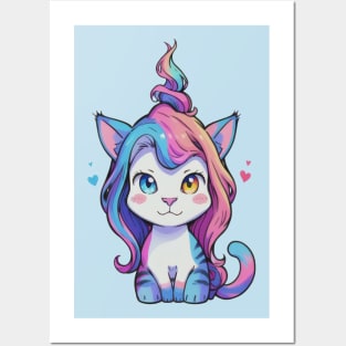 Whimsical Cat and Colorful Unicorn Posters and Art